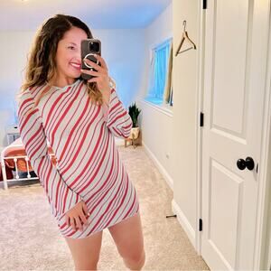 NWT ZARA Pink Blue Striped Long Sleeve Knit Mini Dress small